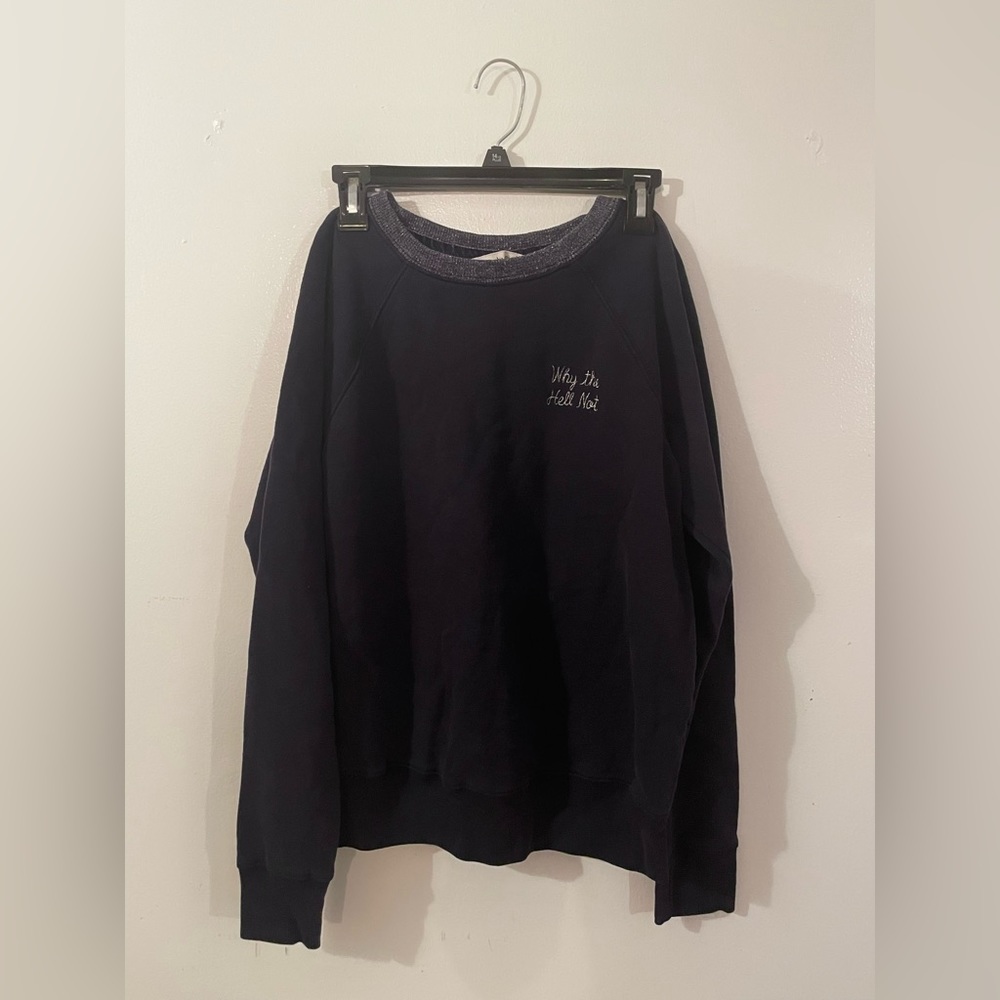 navy blue slogan crew neck sweatshirt